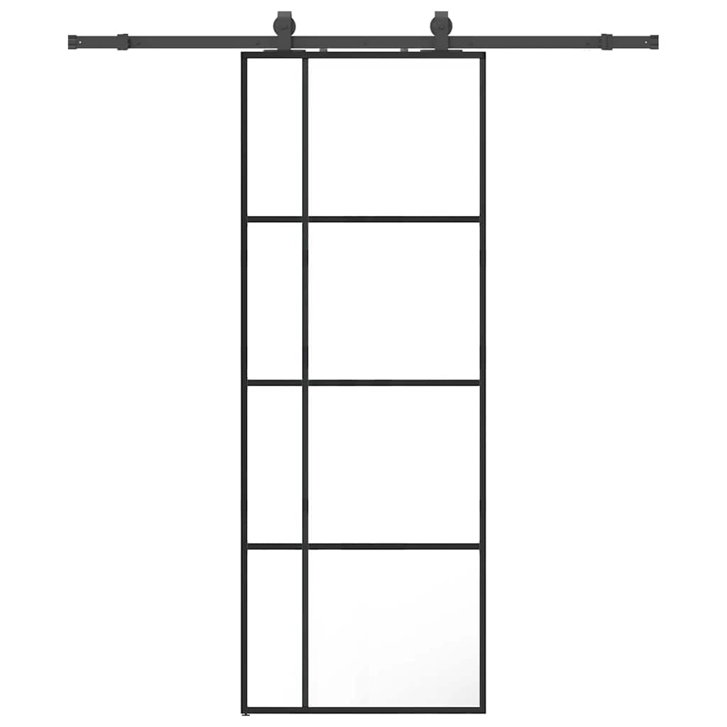 vidaXL Sliding Door with Hardware Set Black 76x205 cm ESG Glass