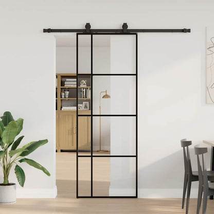 vidaXL Sliding Door with Hardware Set Black 76x205 cm ESG Glass