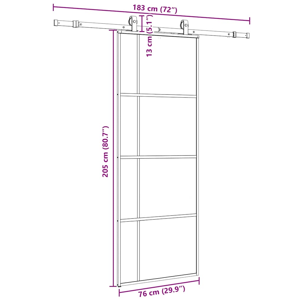 vidaXL Sliding Door with Hardware Set Black 76x205 cm ESG Glass