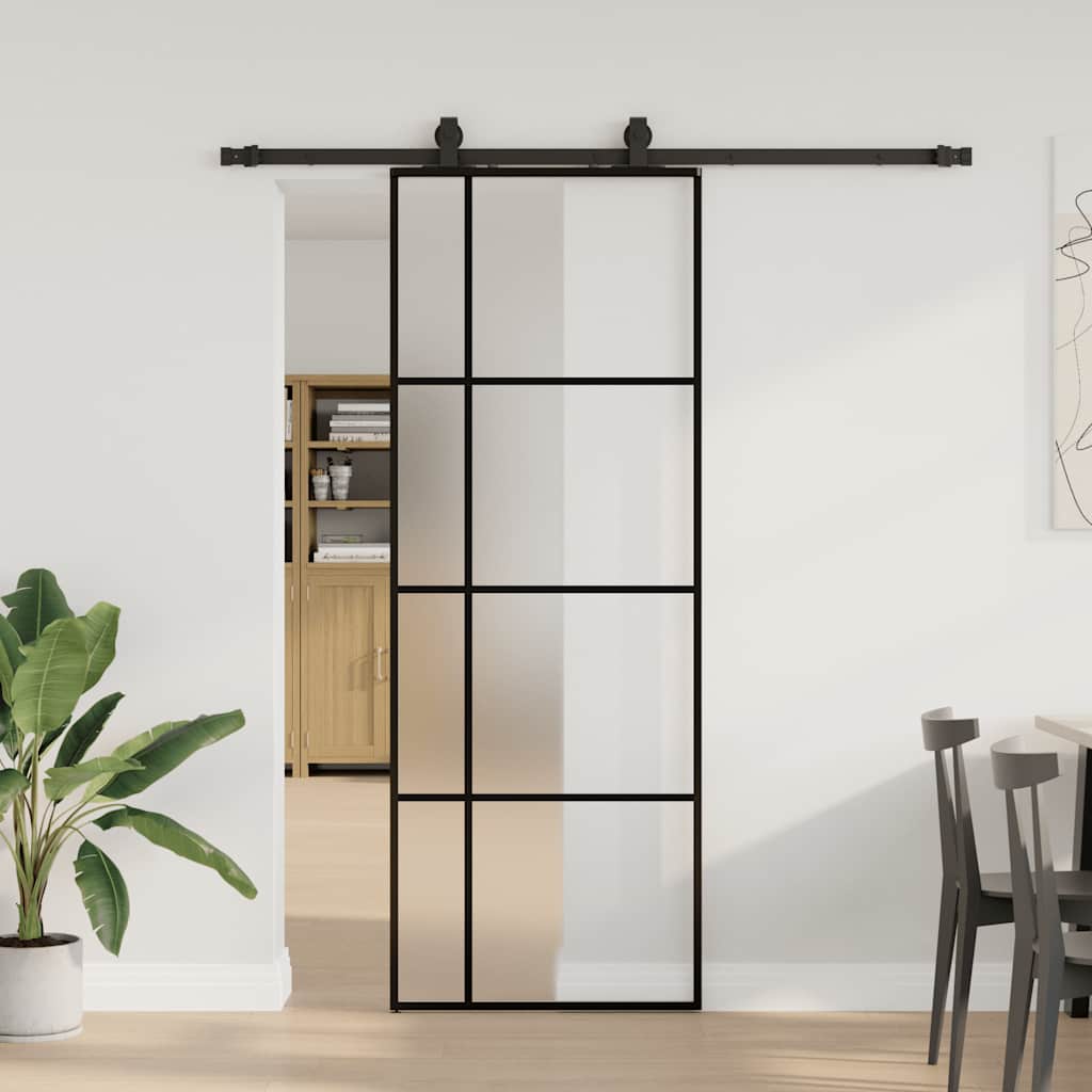 vidaXL Sliding Door with Hardware Set Black 76x205 cm ESG Glass