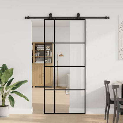 vidaXL Sliding Door with Hardware Set Black 90x205 cm ESG Glass