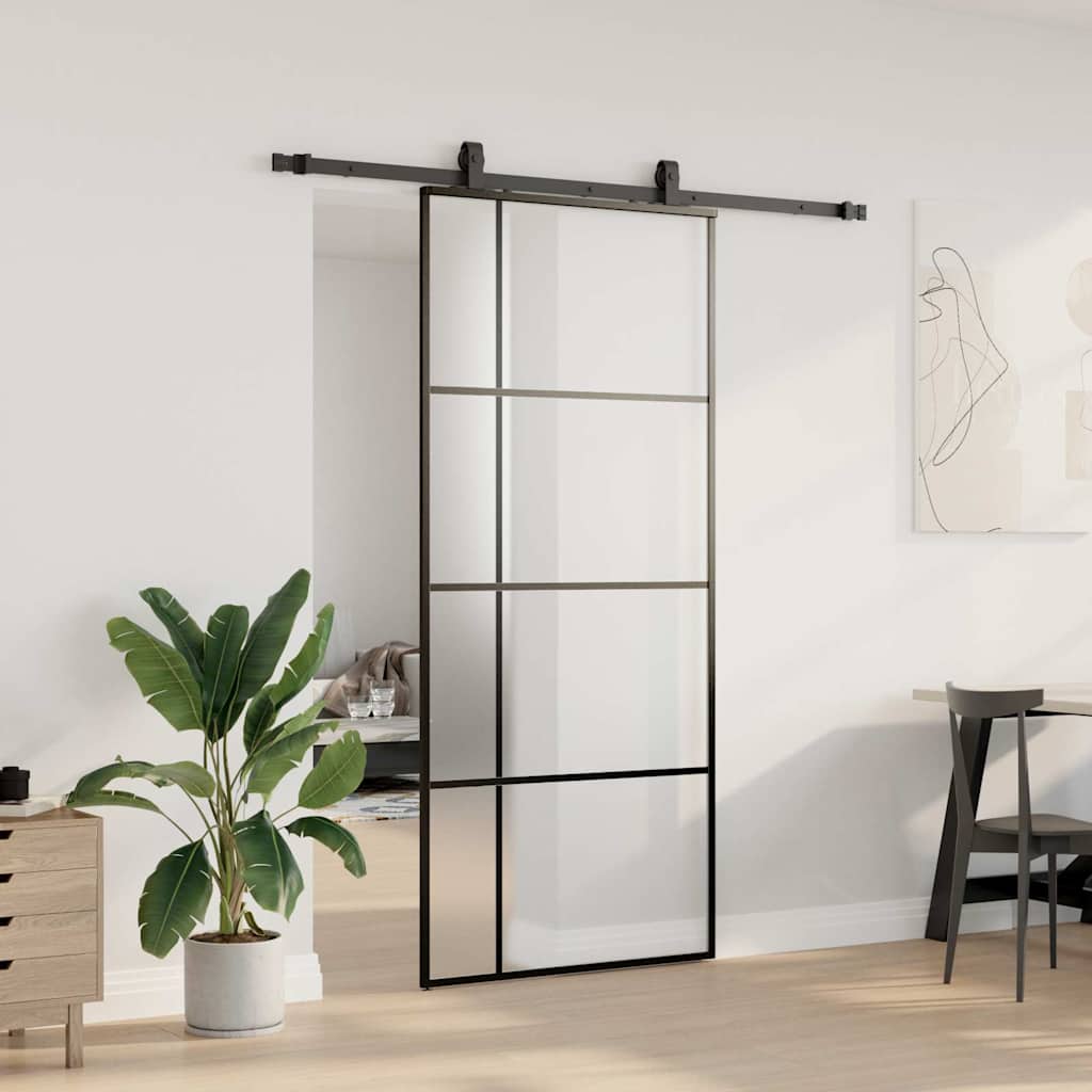 vidaXL Sliding Door with Hardware Set Black 90x205 cm ESG Glass