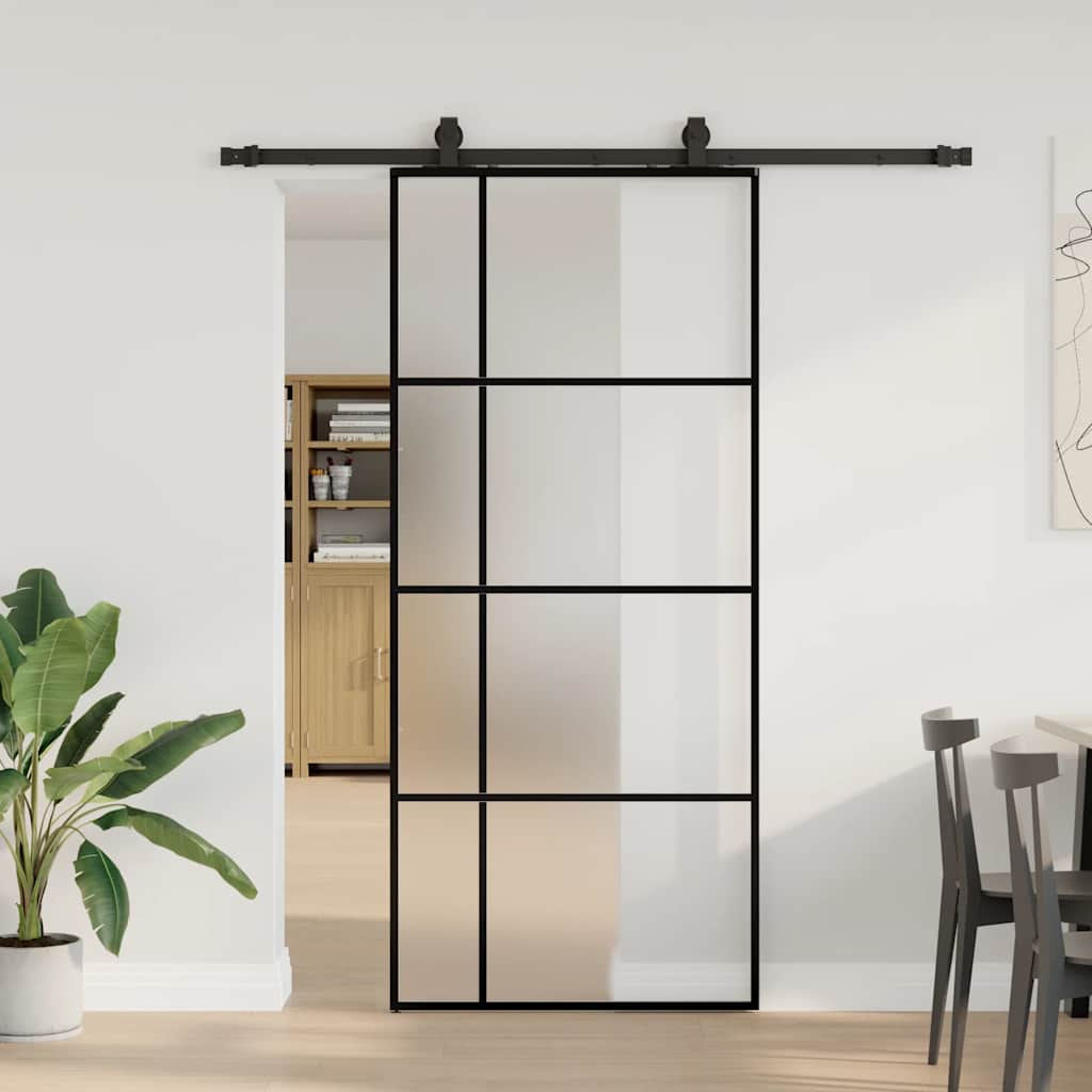 vidaXL Sliding Door with Hardware Set Black 90x205 cm ESG Glass