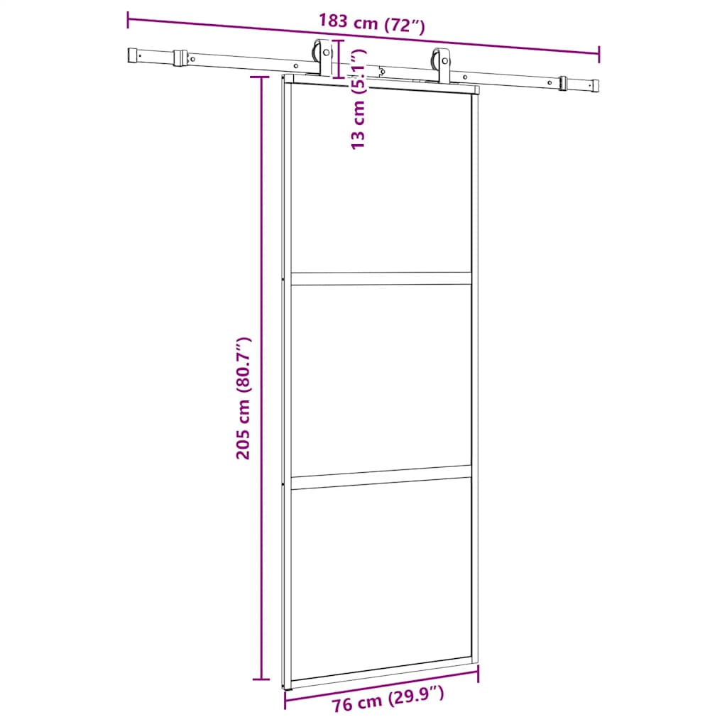 vidaXL Sliding Door with Hardware Set Black 76x205 cm Tempered Glass