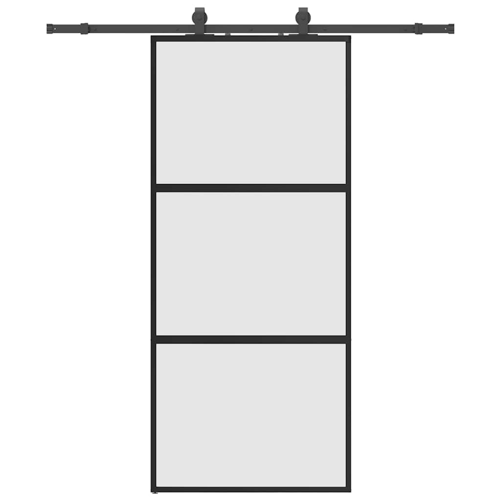 vidaXL Sliding Door with Hardware Set Black 90x205 cm Tempered Glass