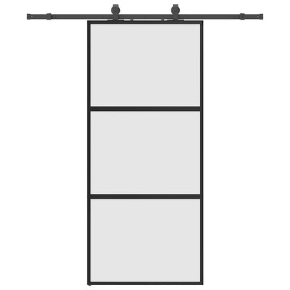 vidaXL Sliding Door with Hardware Set Black 90x205 cm Tempered Glass
