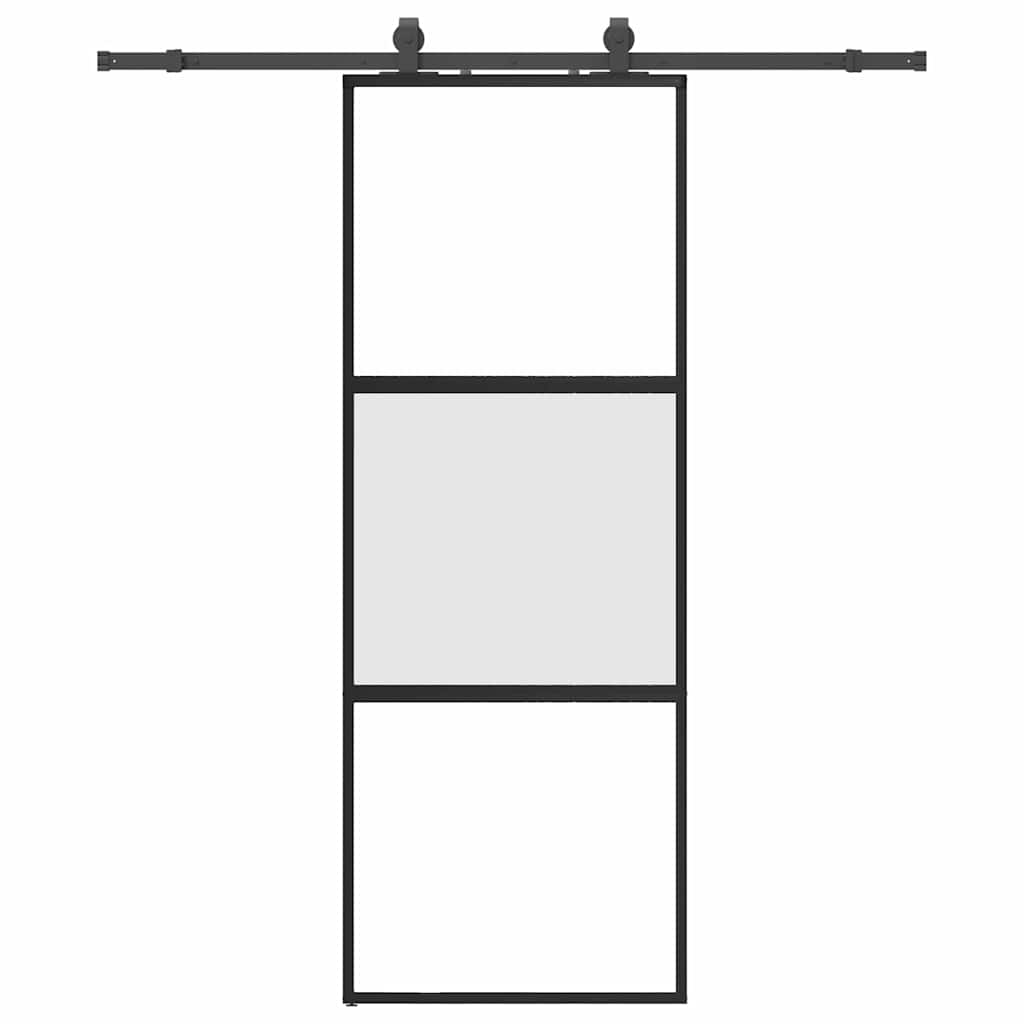 vidaXL Sliding Door with Hardware Set Black 76x205 cm Tempered Glass
