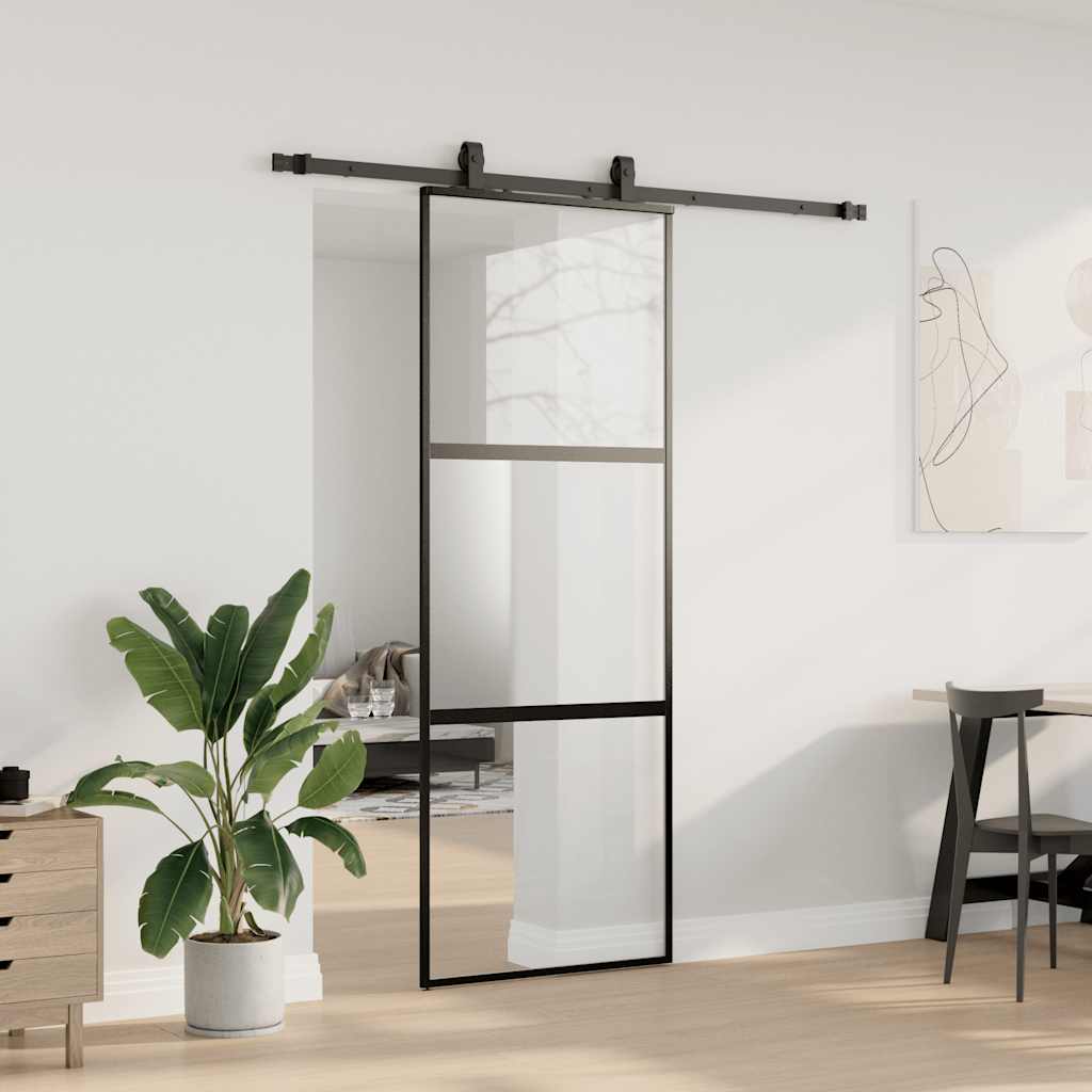 vidaXL Sliding Door with Hardware Set Black 76x205 cm Tempered Glass