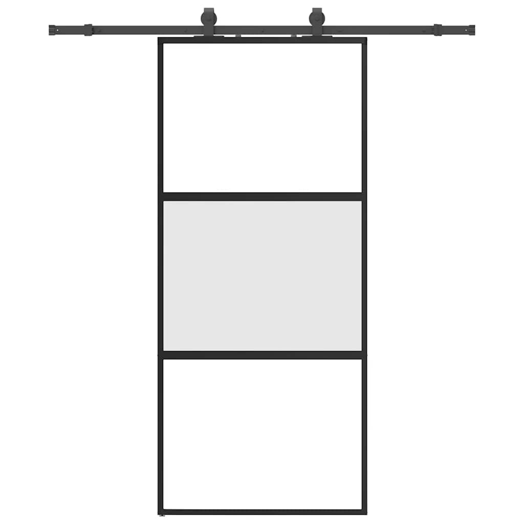 vidaXL Sliding Door with Hardware Set Black 90x205 cm Tempered Glass