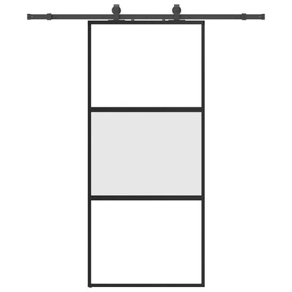 vidaXL Sliding Door with Hardware Set Black 90x205 cm Tempered Glass