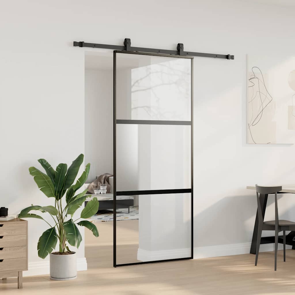 vidaXL Sliding Door with Hardware Set Black 90x205 cm Tempered Glass