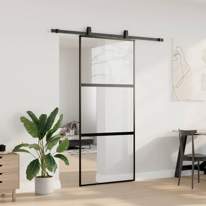 vidaXL Sliding Door with Hardware Set Black 90x205 cm Tempered Glass