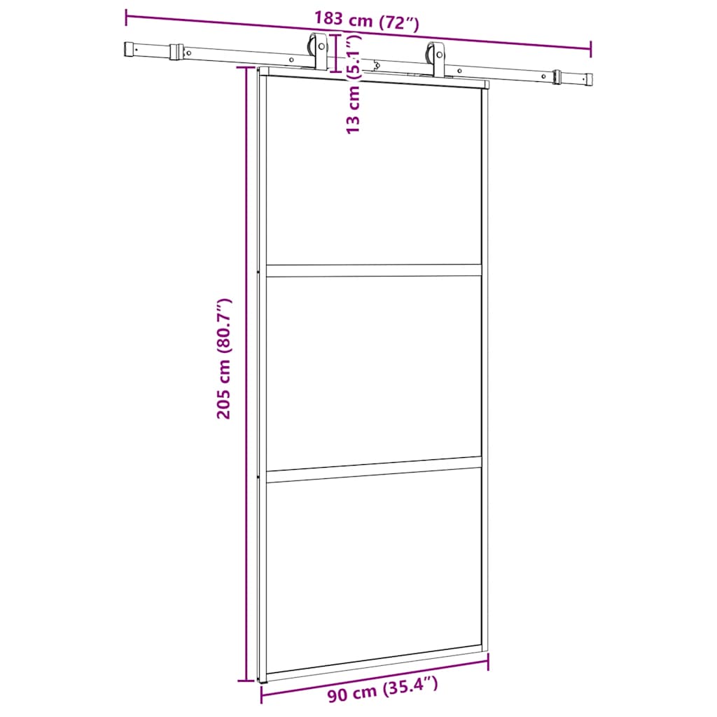 vidaXL Sliding Door with Hardware Set Black 90x205 cm Tempered Glass