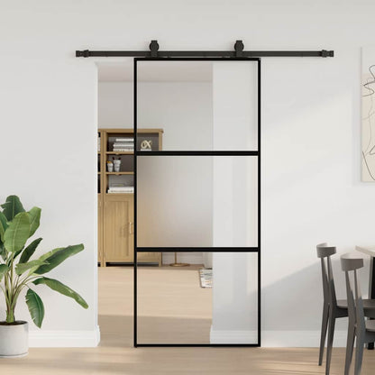 vidaXL Sliding Door with Hardware Set Black 90x205 cm Tempered Glass