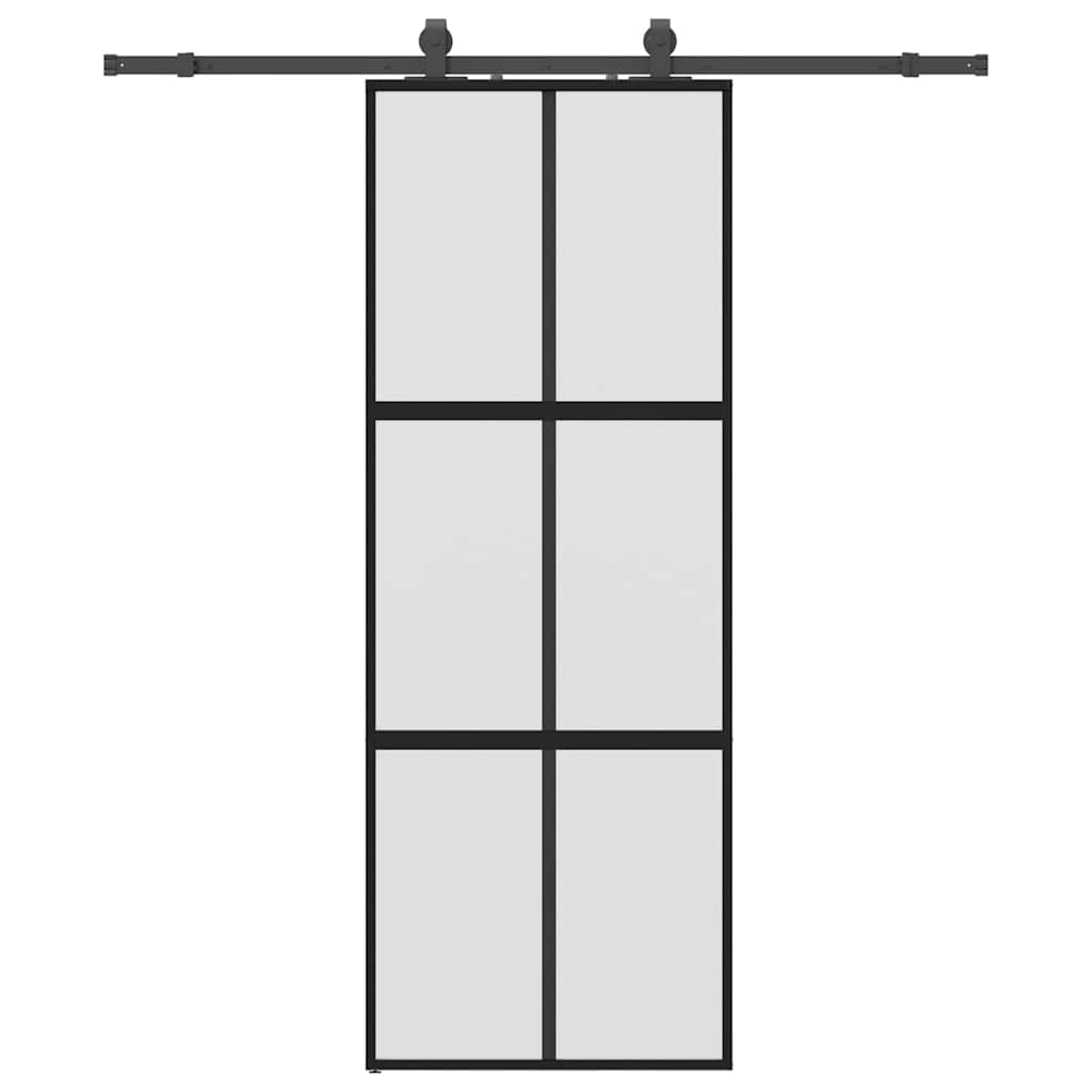 vidaXL Sliding Door with Hardware Set Black 76x205 cm Tempered Glass
