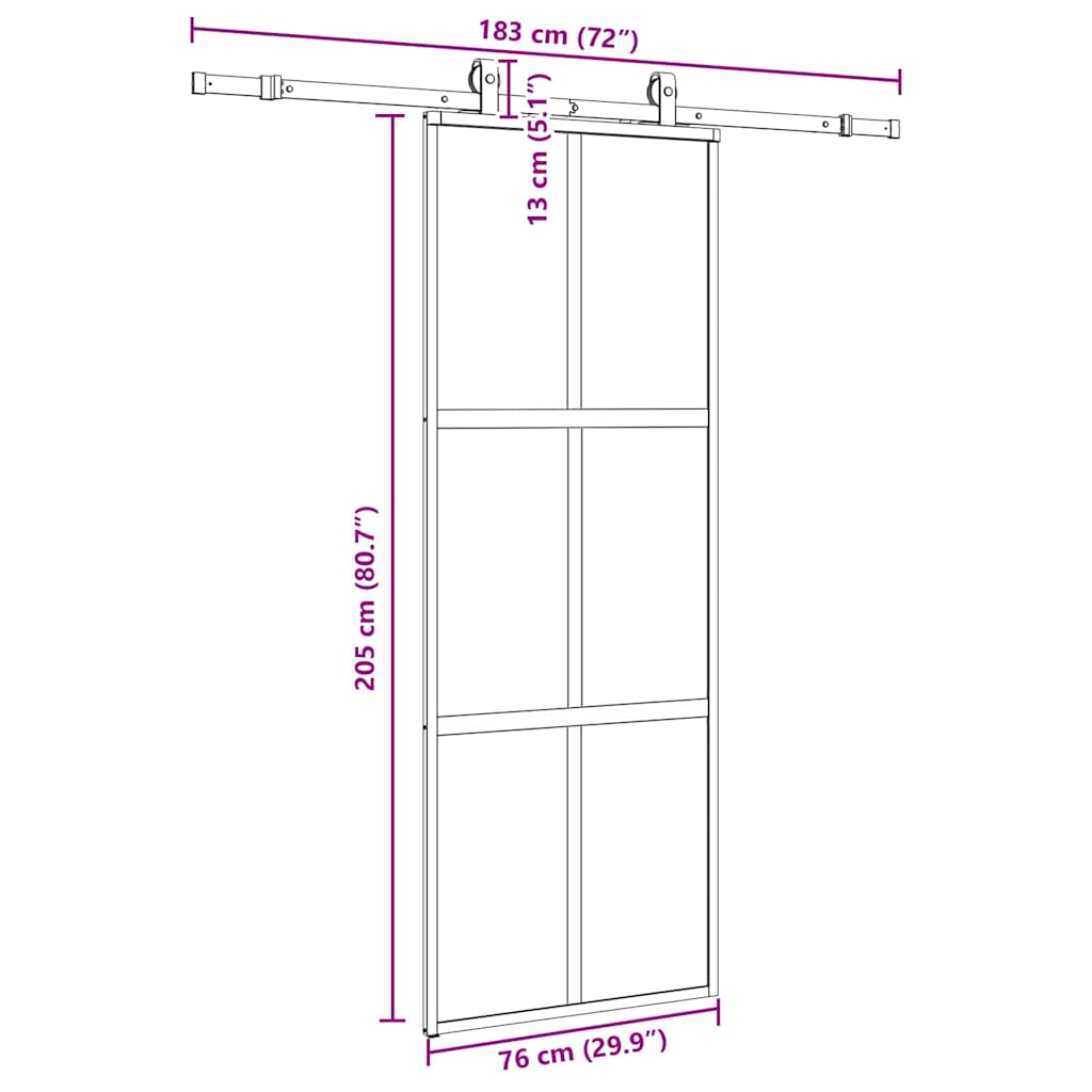 vidaXL Sliding Door with Hardware Set Black 76x205 cm Tempered Glass