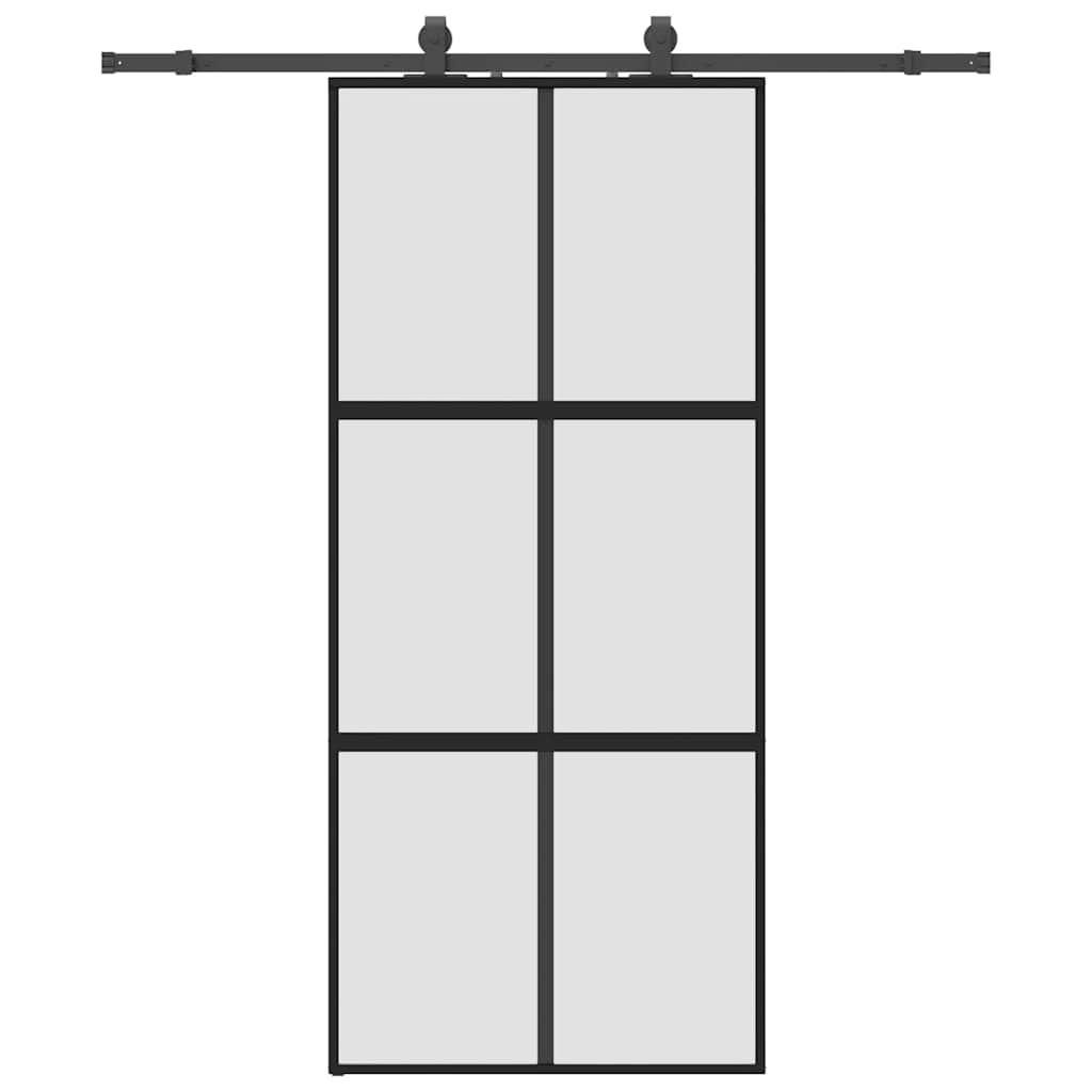 vidaXL Sliding Door with Hardware Set Black 90x205 cm Tempered Glass