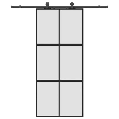vidaXL Sliding Door with Hardware Set Black 90x205 cm Tempered Glass