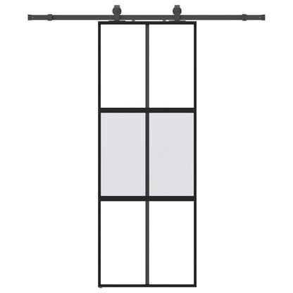 vidaXL Sliding Door with Hardware Set Black 76x205 cm Tempered Glass