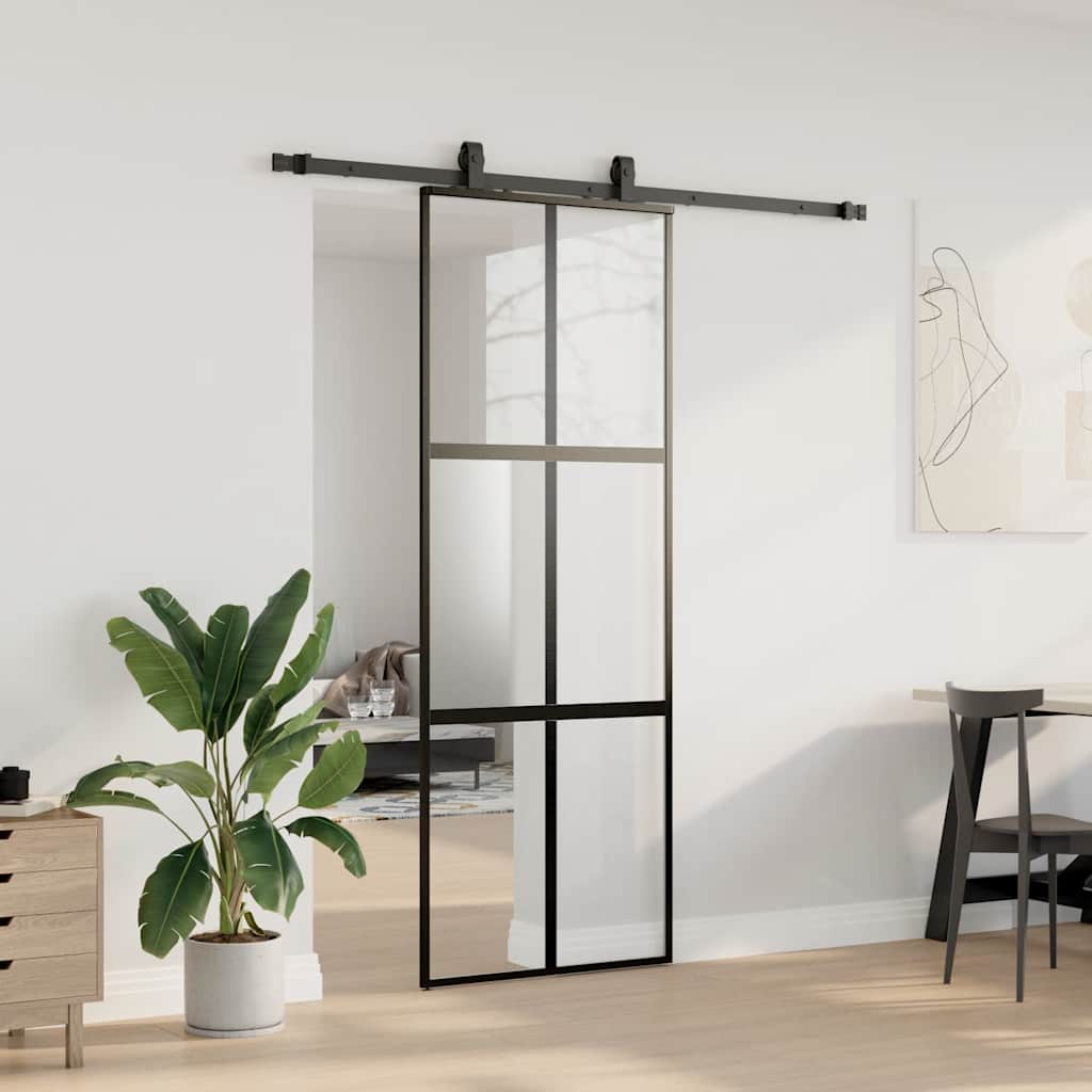 vidaXL Sliding Door with Hardware Set Black 76x205 cm Tempered Glass