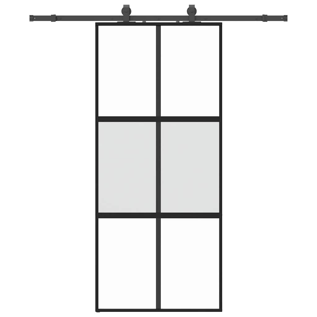 vidaXL Sliding Door with Hardware Set Black 90x205 cm Tempered Glass