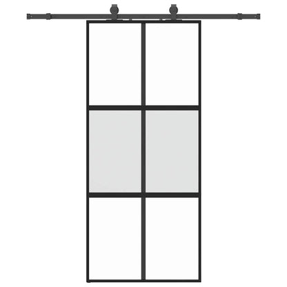 vidaXL Sliding Door with Hardware Set Black 90x205 cm Tempered Glass