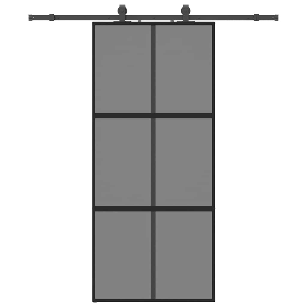 vidaXL Sliding Door with Hardware Set Black 90x205 cm Tempered Glass