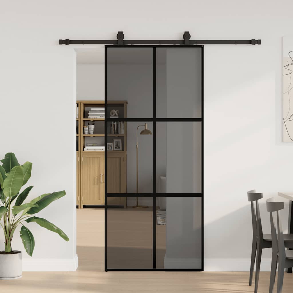 vidaXL Sliding Door with Hardware Set Black 90x205 cm Tempered Glass
