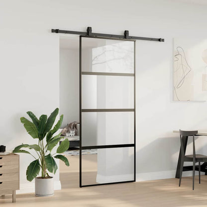vidaXL Sliding Door with Hardware Set Black 90x205 cm Tempered Glass