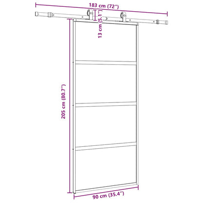 vidaXL Sliding Door with Hardware Set Black 90x205 cm Tempered Glass