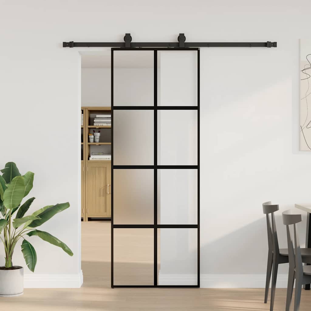 vidaXL Sliding Door with Hardware Set Black 76x205 cm Tempered Glass