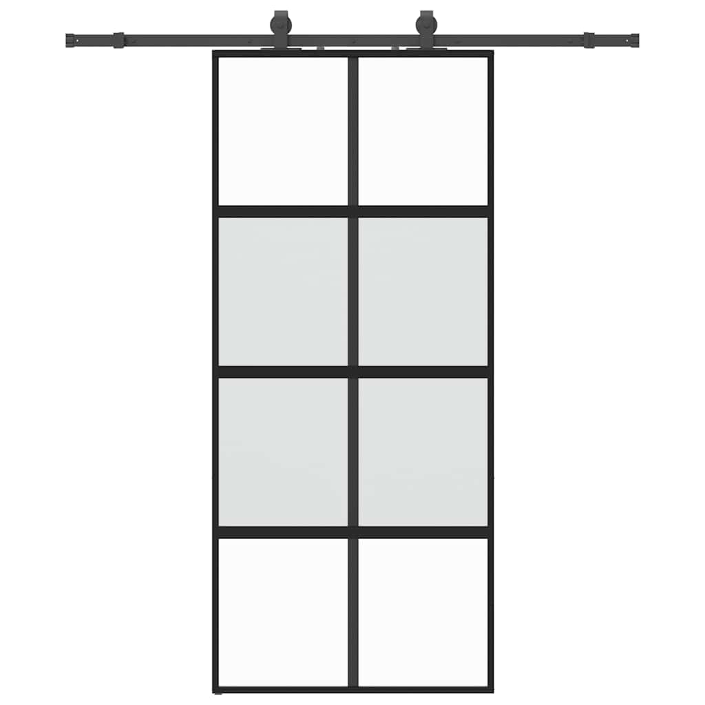 vidaXL Sliding Door with Hardware Set Black 90x205 cm Tempered Glass