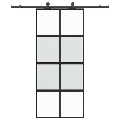 vidaXL Sliding Door with Hardware Set Black 90x205 cm Tempered Glass