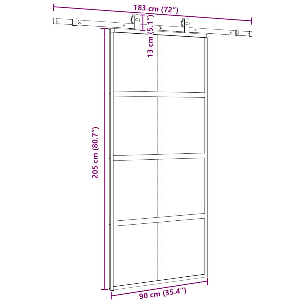 vidaXL Sliding Door with Hardware Set Black 90x205 cm Tempered Glass