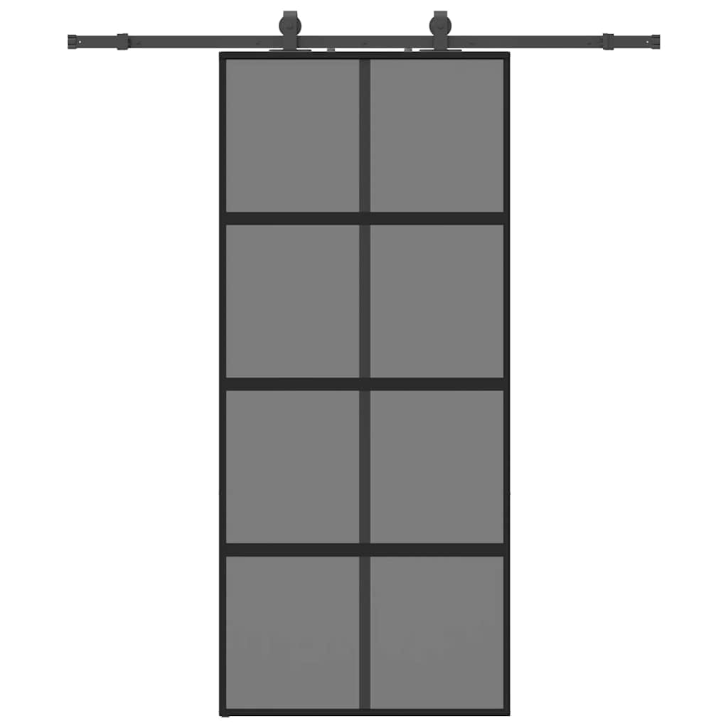 vidaXL Sliding Door with Hardware Set Black 90x205 cm Tempered Glass