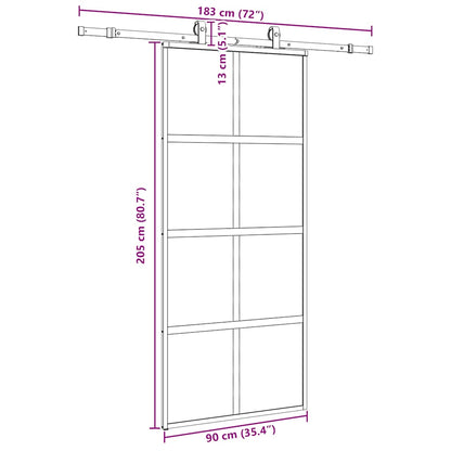vidaXL Sliding Door with Hardware Set Black 90x205 cm Tempered Glass