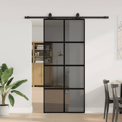 vidaXL Sliding Door with Hardware Set Black 90x205 cm Tempered Glass