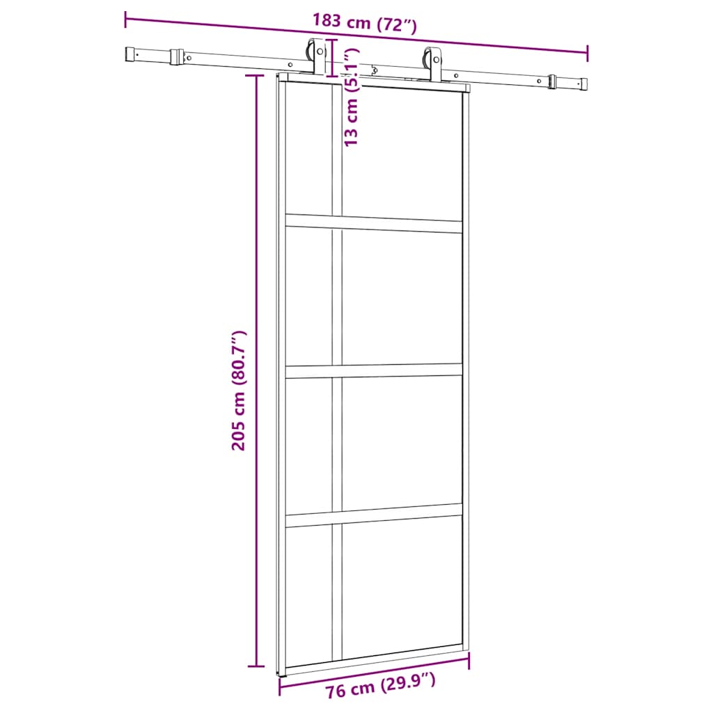 vidaXL Sliding Door with Hardware Set Black 76x205 cm Tempered Glass