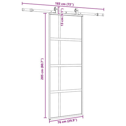 vidaXL Sliding Door with Hardware Set Black 76x205 cm Tempered Glass