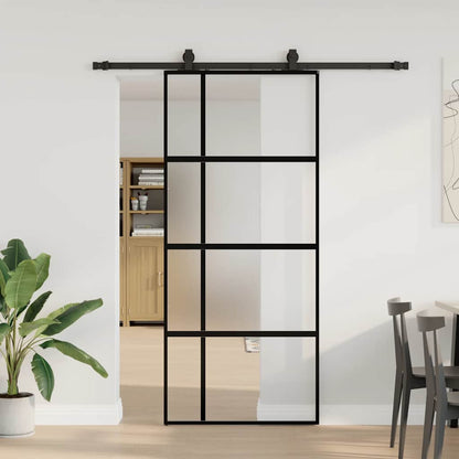vidaXL Sliding Door with Hardware Set Black 90x205 cm Tempered Glass