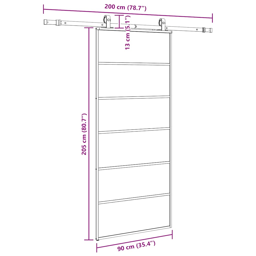 vidaXL Sliding Door with Hardware Set Black 90x205 cm ESG Glass