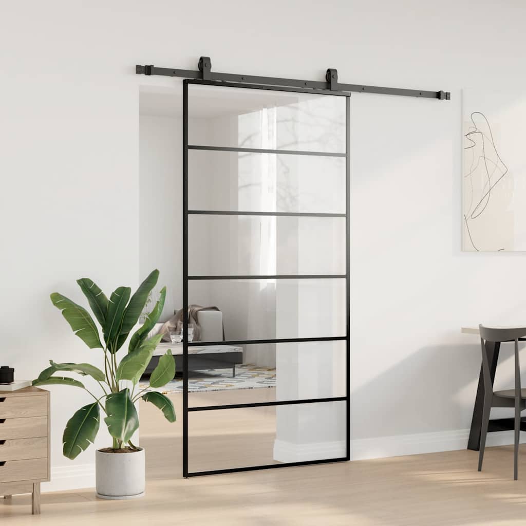 vidaXL Sliding Door with Hardware Set Black 102x205 cm ESG Glass