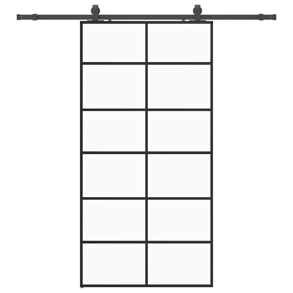 vidaXL Sliding Door with Hardware Set Black 102x205 cm ESG Glass