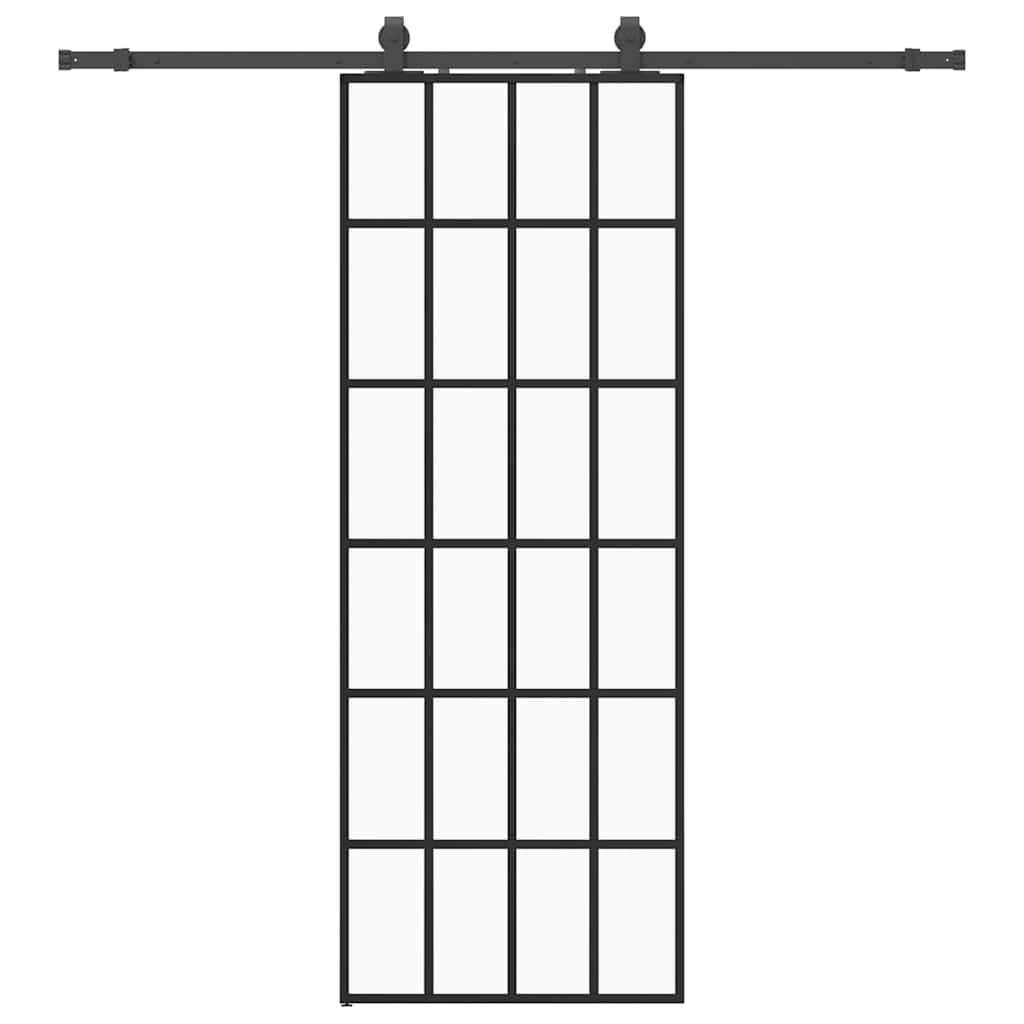 vidaXL Sliding Door with Hardware Set Black 76x205 cm ESG Glass