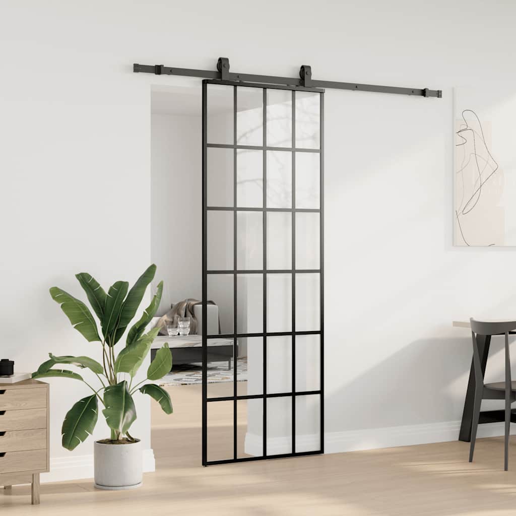 vidaXL Sliding Door with Hardware Set Black 76x205 cm ESG Glass