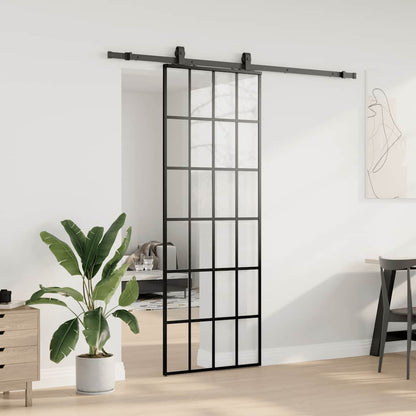 vidaXL Sliding Door with Hardware Set Black 76x205 cm ESG Glass