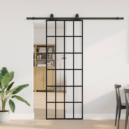 vidaXL Sliding Door with Hardware Set Black 76x205 cm ESG Glass