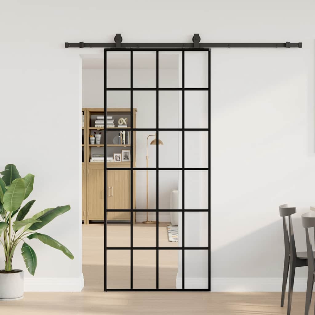 vidaXL Sliding Door with Hardware Set Black 90x205 cm ESG Glass