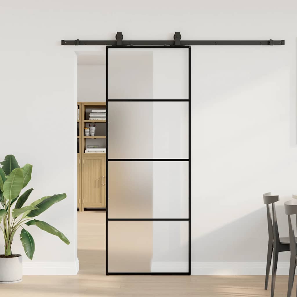 vidaXL Sliding Door with Hardware Set Black 76x205 cm ESG Glass