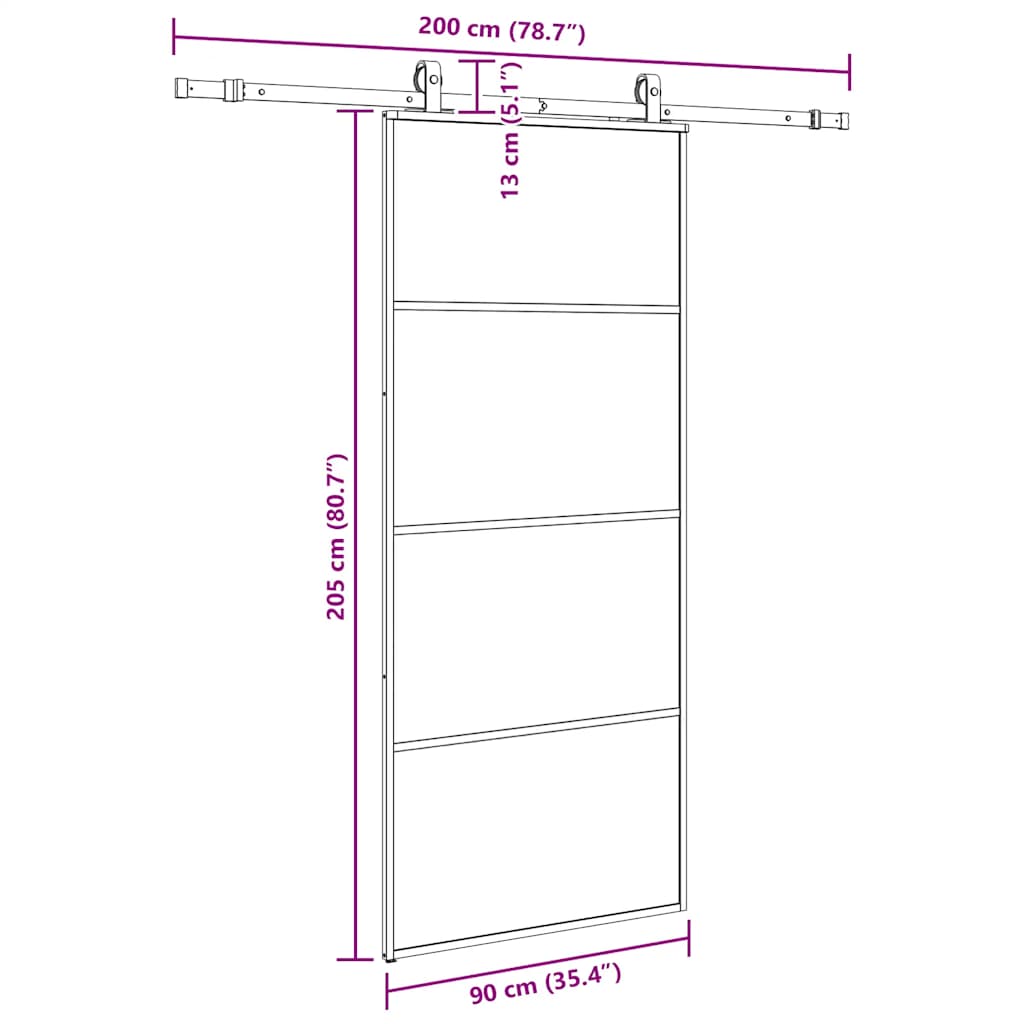 vidaXL Sliding Door with Hardware Set Black 90x205 cm ESG Glass